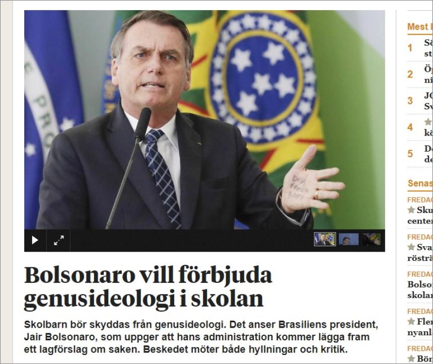 Brasiliens president Bolsonaro vill frbjuda genusideologi i skolan